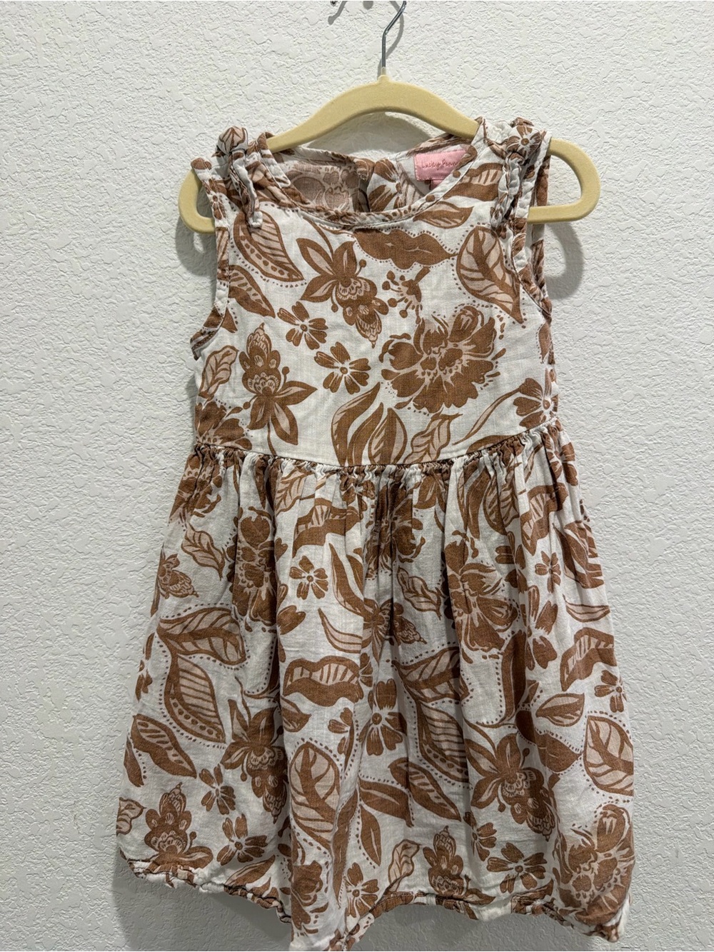 Lucky Penny sleeveless floral toddler dress cotton brown cream
